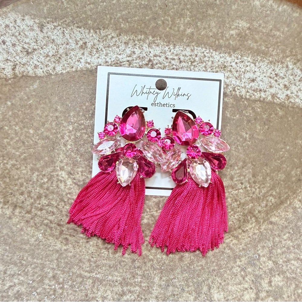 Pink Beaded Tassel Earrings